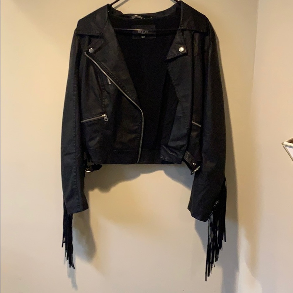 Black Leather Fringe Jacket
